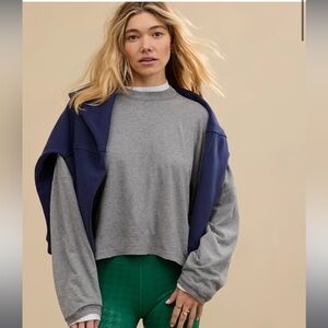 Aerie Cozy Long Sleeve Mockneck T-Shirt Dark Heather Gray Size XS